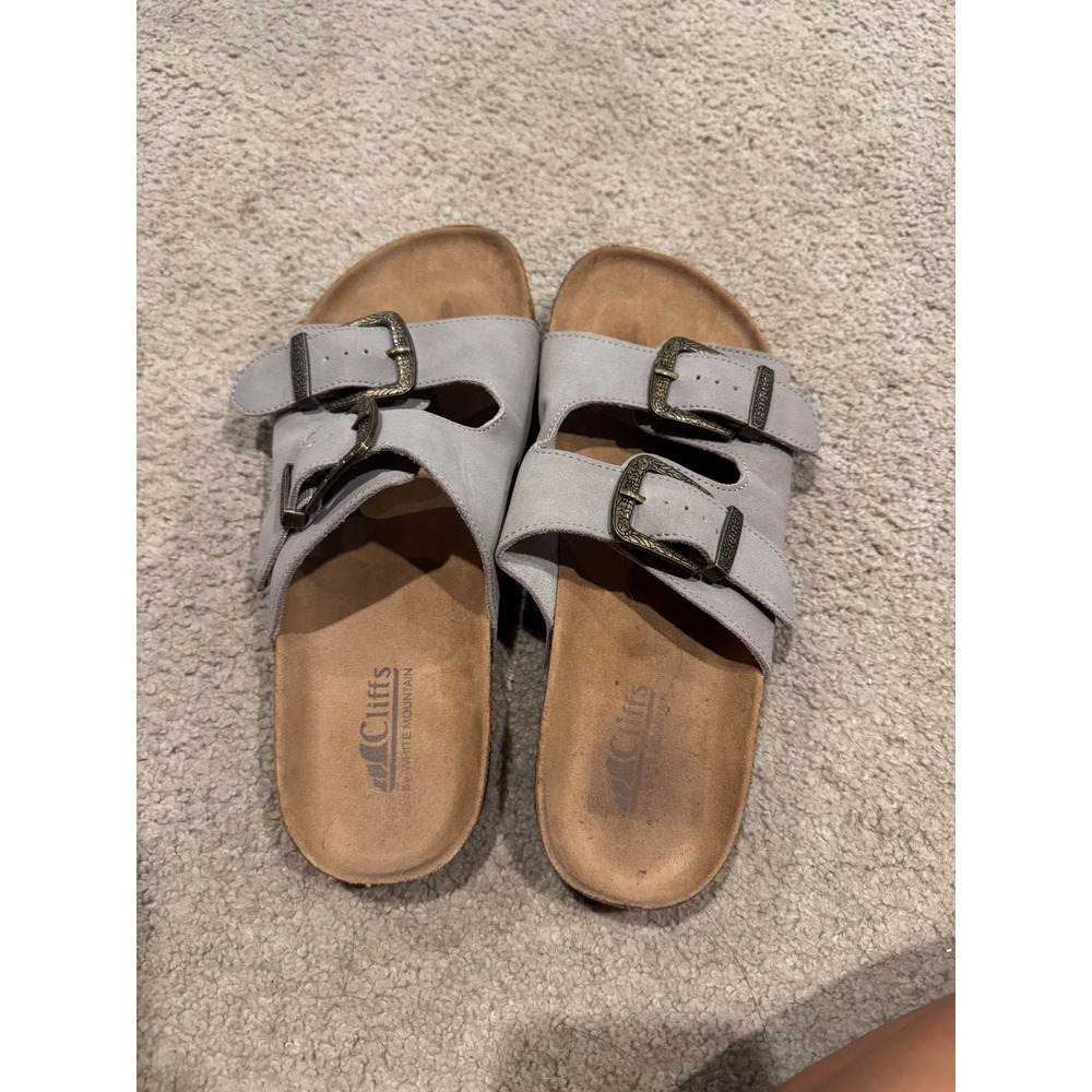 Cliffs by White Mountain Womens Grey Double Buckle Cork Footbed Slide Sandals